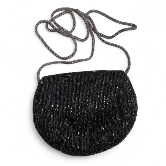 Vintage Beaded Evening Bag Grey/Black | Satin Silk Interior | Excellent Vintage - Picture 6 of 8